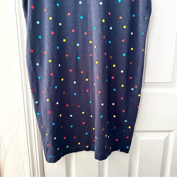 Boden Faye Navy Blue Ruffle Trim Multi Colored Polka Dot T Shirt Dress 12R J0900 - Picture 9 of 13